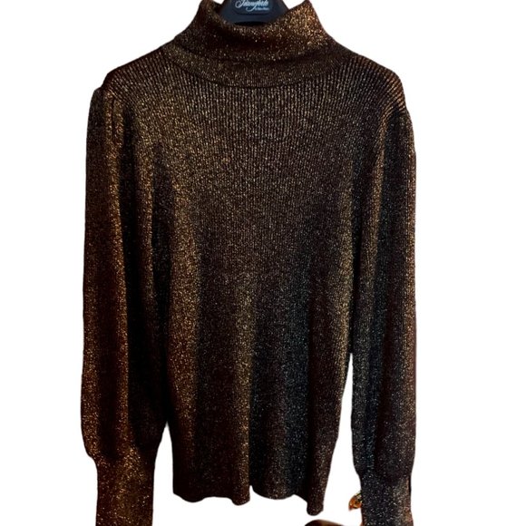 New Ann Taylor Shimmer Turtleneck  Black Gold Metallic Sweater - Picture 2 of 7